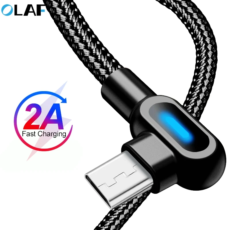 OLAF 90 Degree Fast Micro USB Cable Charger Data Microusb Charging Cable For Samsung Huawei Android Mobile Phone Cables Cord