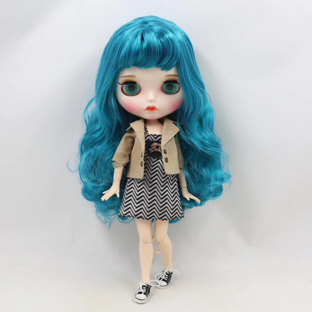 ICY DBS Blyth Doll 1/6 30cm white skin Blue long curly hair nude JOINT body matte face with eyebrows Lip gloss BL4302