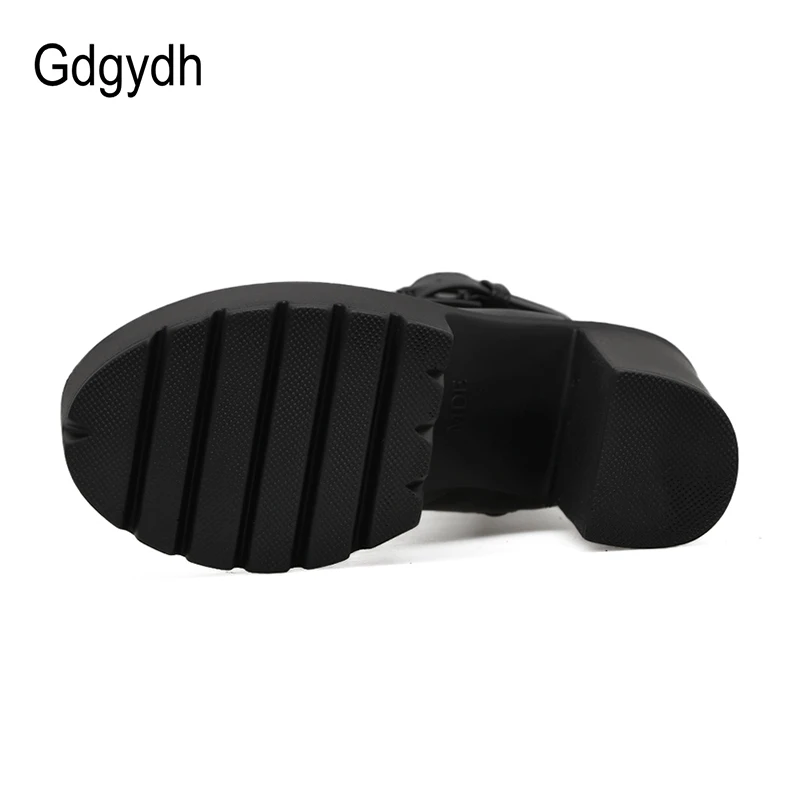 Gdgydh Mode Motorrad Stiefel Frauen Leder Frühling Herbst Metall Schnalle High Heels Schuhe Zipper Schwarz Stiefeletten Frau Schnürung