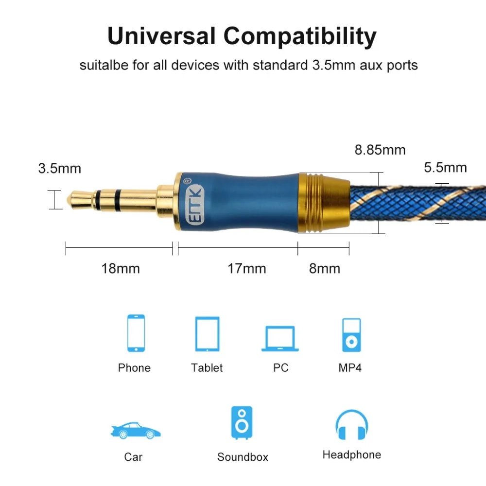 Przewód aux EMK przewód aux [dźwięk Hi-Fi] 3.5mm Audio słuchawki przewodowe kabel pomocniczy dla iPhone Car Home Stereo dla Echo Dot