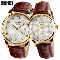 SKMEI-Reloj de pulsera de cuarzo para hombre y mujer, cronógrafo informal de acero completo con fecha, resistente al agua hasta 30m