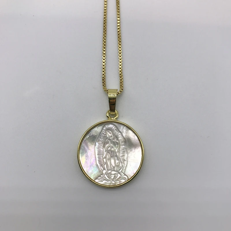 

5pcs/lot Virgin Mary Medallion Shell Pendent Necklace Shell Necklaces With Box Chain For Women Men Jewelry