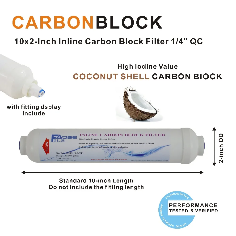 RO Sistema di Frigorifero/Frigorifero/Frigorifero Filtri di Ricambio In Linea di Cocco Borsette Cartuccia di Blocco di Carbonio-1/4 "di Connettore Rapido (Pacchetto di 4)