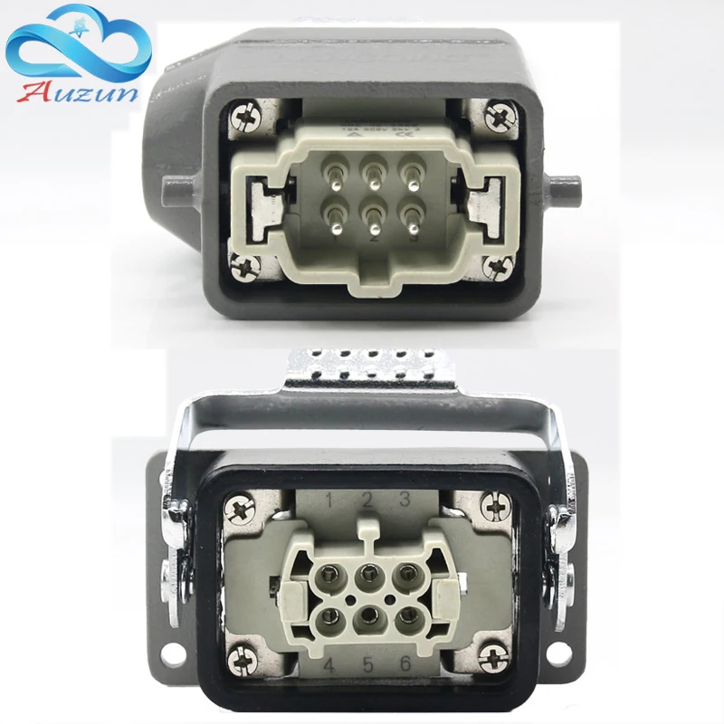 HDC-HE-006 rectangular heavy duty connector 6 core pins aviation Industrial automation control cabinet plug socket 10A 250V