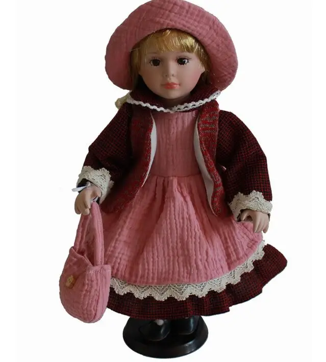 40cm pink dress rural Field Village porcelain Leisur girl doll European ceramic doll style home decoration Christmas gifts