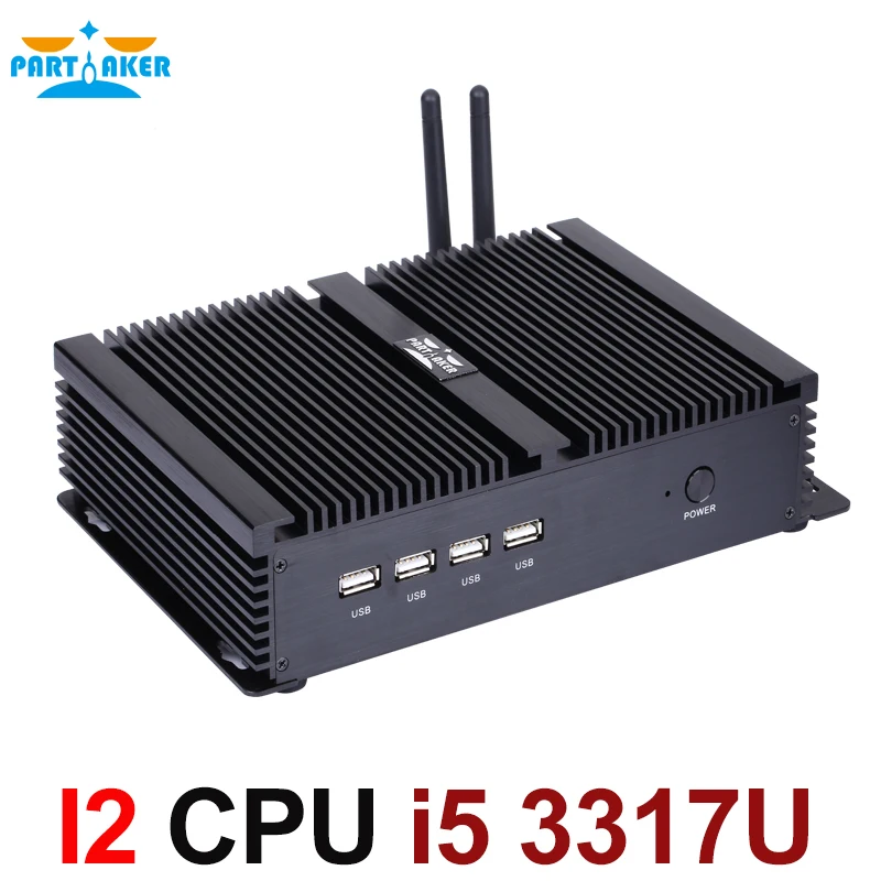 Partaker Intel Core i5 3317u Industrial PC Fanless Mini PC Windows 10 HDMI VGA 4 RS232 Dual NIC 2 LAN 8 USB WiFi Rugged Computer