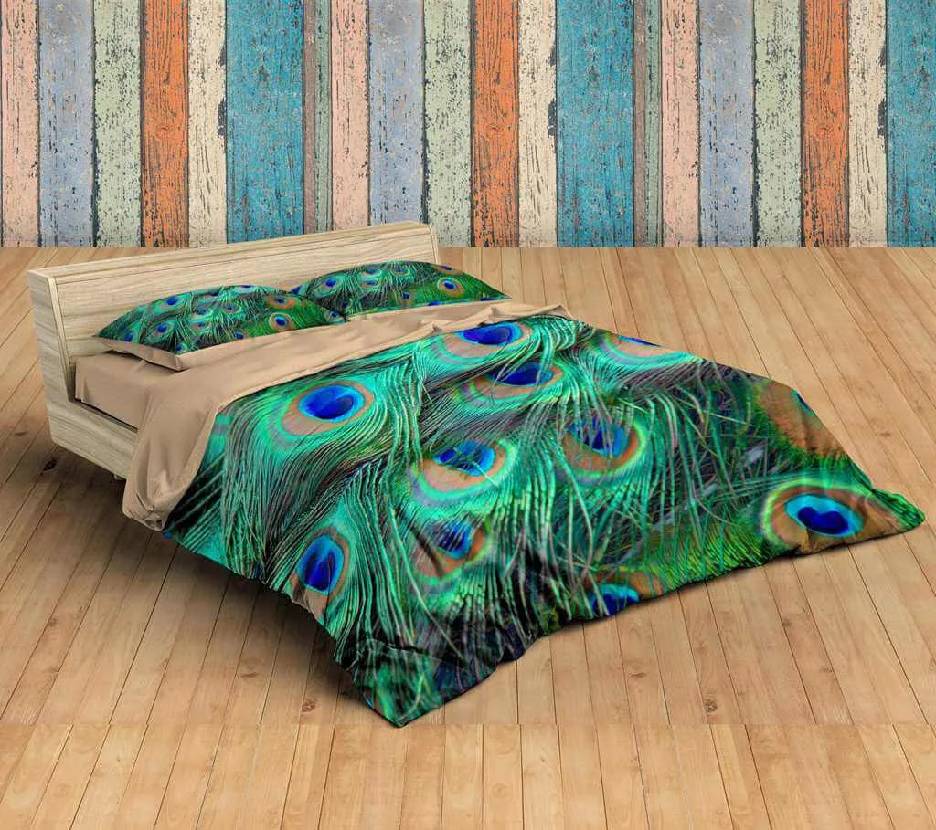 Peacock feather Duvet Cover with pillowcase with green Bedding Set Bohemian bedding 3pcs  kids bedding set