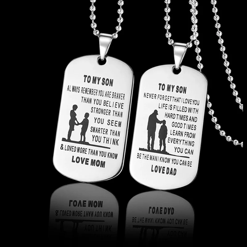 To My Son Daughter Necklaces I Want You To Believe Love Dad Mom Pendant Family Necklace Stainless Steel Jewelry Dog Tags Pendant