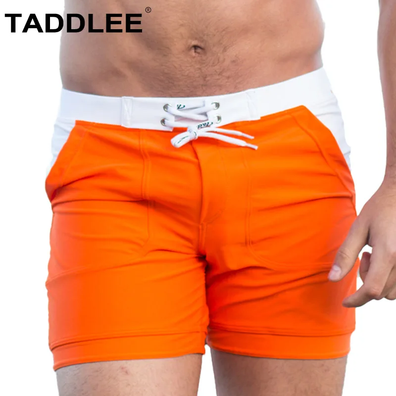 Taddlee Sexy Men's Swimwear Swimsuits Men Swim Boxer Briefs Bikini Trunks Solid Basic Long Swimming Board Surf Shorts Pockets