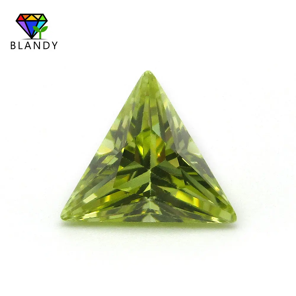 

3x3mm~10x10mm Triangle Shape Peridot Yellow Cubic Zirconia Stone 5A Grade Machine Cut Olive Yellow Loose CZ Gems For Jewelry