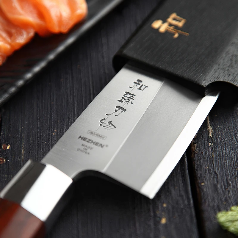 HEZHEN 180mm Deba Knife X9Cr18MoV Stainless Steel Cuisine Carving Tuna Salmon Sushi Sashimi Knife Kitchen Knives Cutting Tool