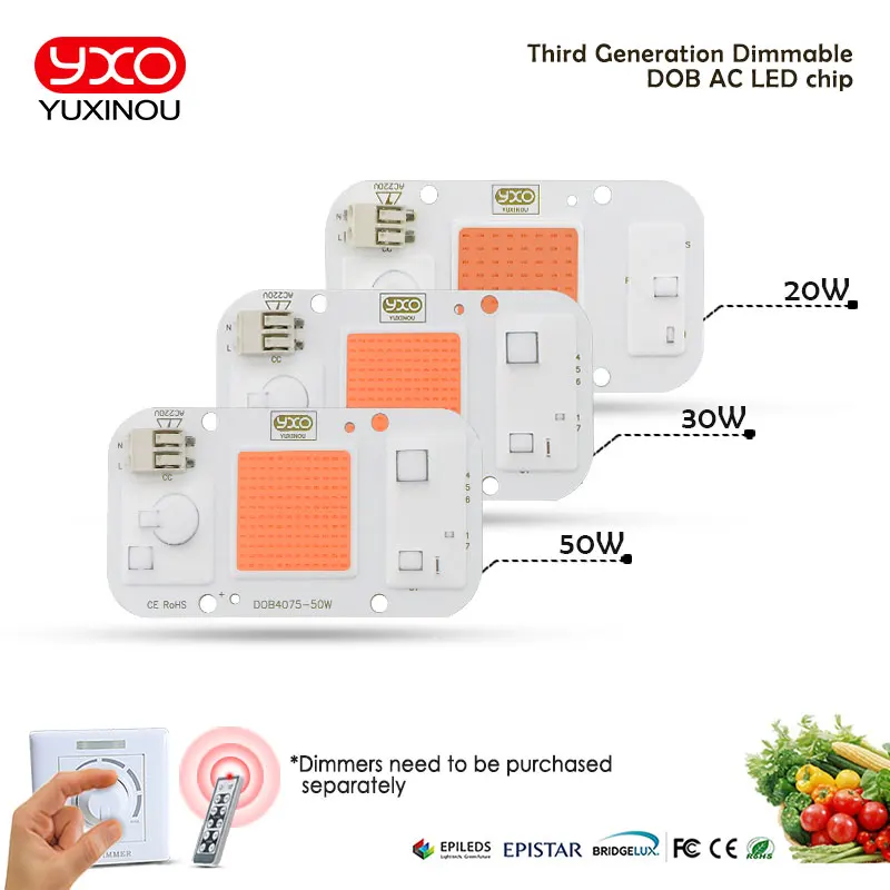 1 Stück Hydroponice AC 220 V 20 W 30 W 50 W Cob LED-Wachstumslicht-Chip Vollspektrum 370 nm-780 nm für Zimmerpflanzen-Sämlinge wachsen und Blumen