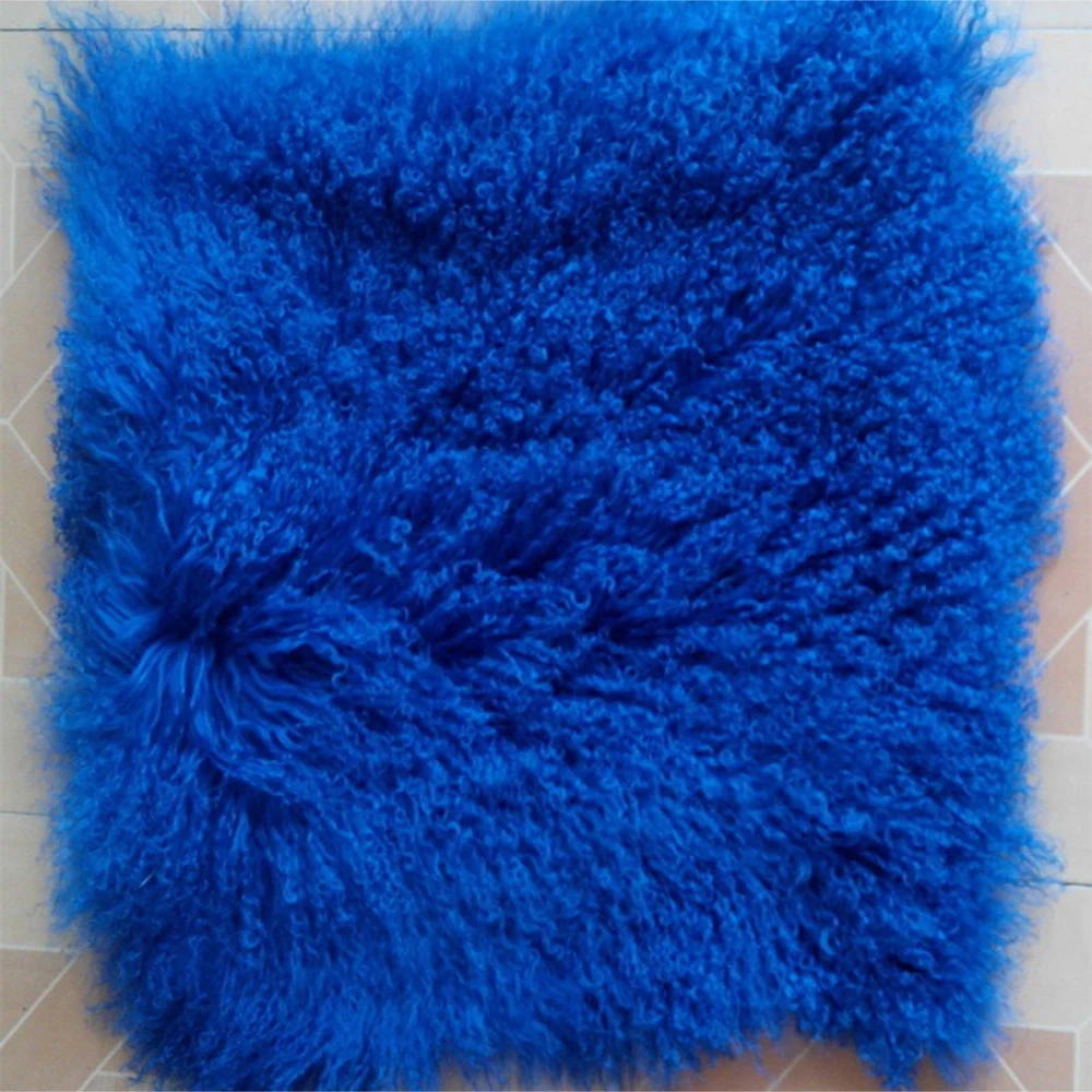 Blue Curly Mongolian Lamb Fur Cushion Cover Tibetan Sheep Fur Pillow Cover New Decorative Home Decor 12 