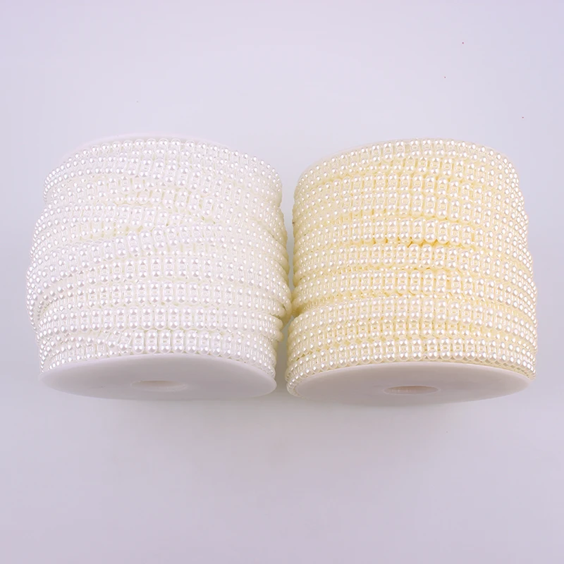 Flat Back Plastic Pearl Trim Artificial Ivory White 2 Rows 4mm Half Round Pearl Beads String Trim Chain Sew Pearl cup chains