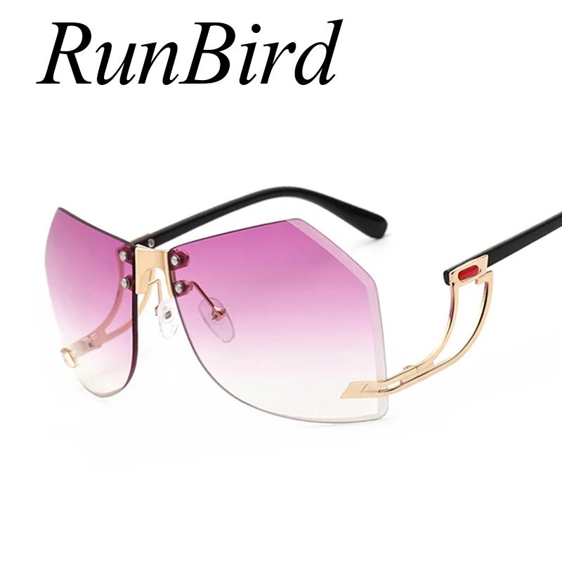 Runbird  Unique Oversized Sunglasses Women Rimlesss Brand Designer Elegant Lady Female Original Designer Gradient Glasses 765R