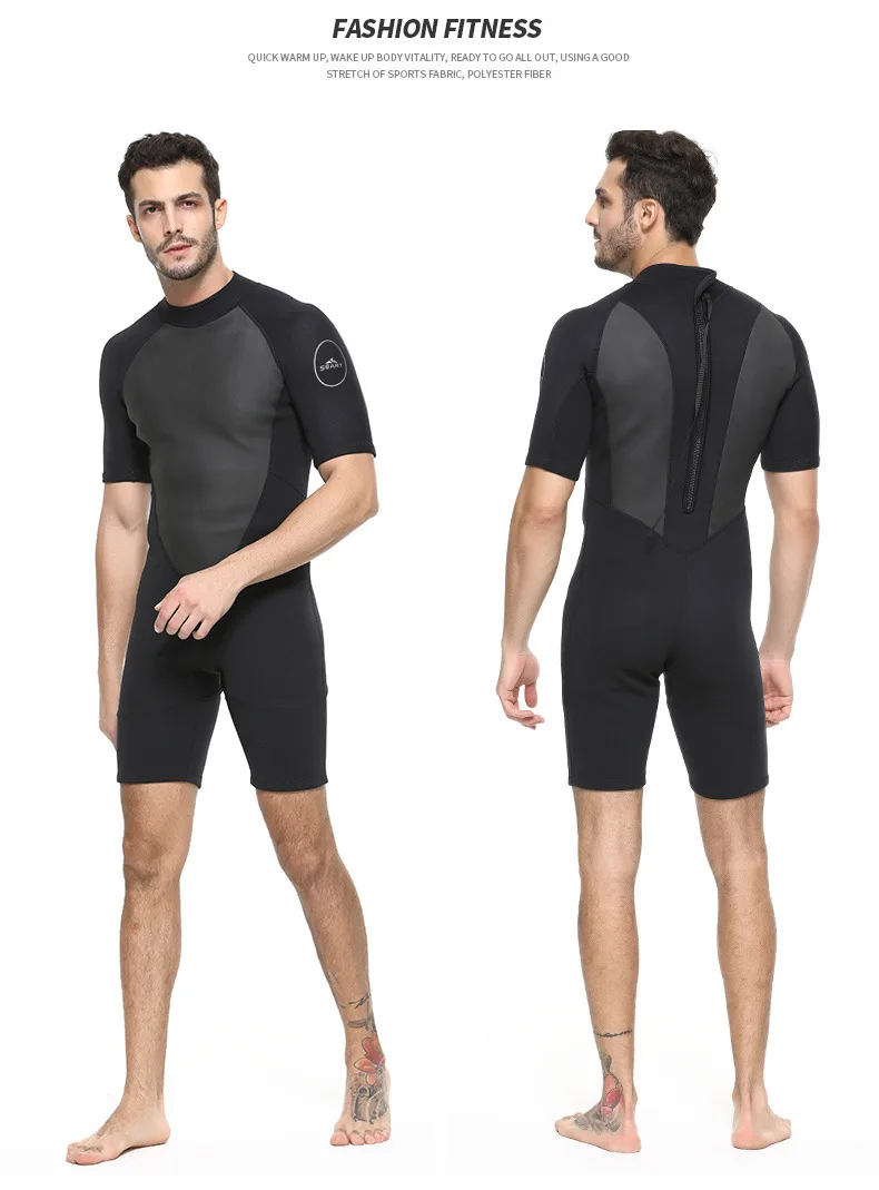 SBART Neoprene Diving Suit Men 2mm Keep Warm Anti-cold Short Sleeve Snorkeling Suit Surf Clothing Winter Swimming Suit Sunscreen