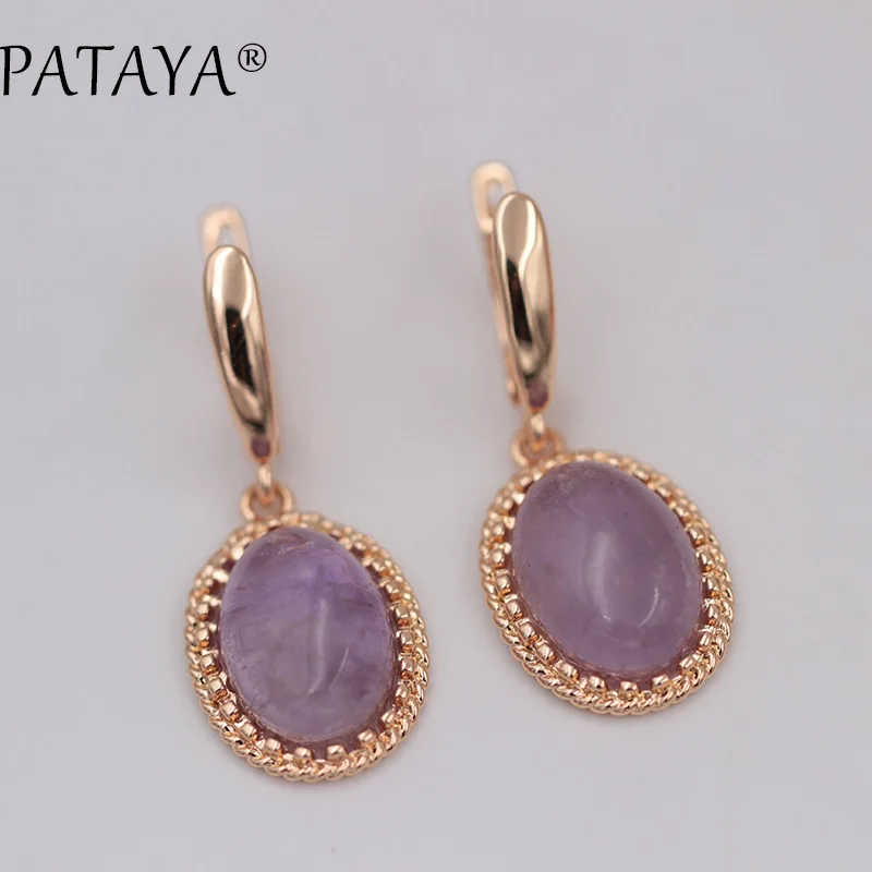 PATAYA New Women Wedding Jewelry Original Design 585 Rose Gold Color Dangle Earrings High Quality Natural Stone Onyx Earrings