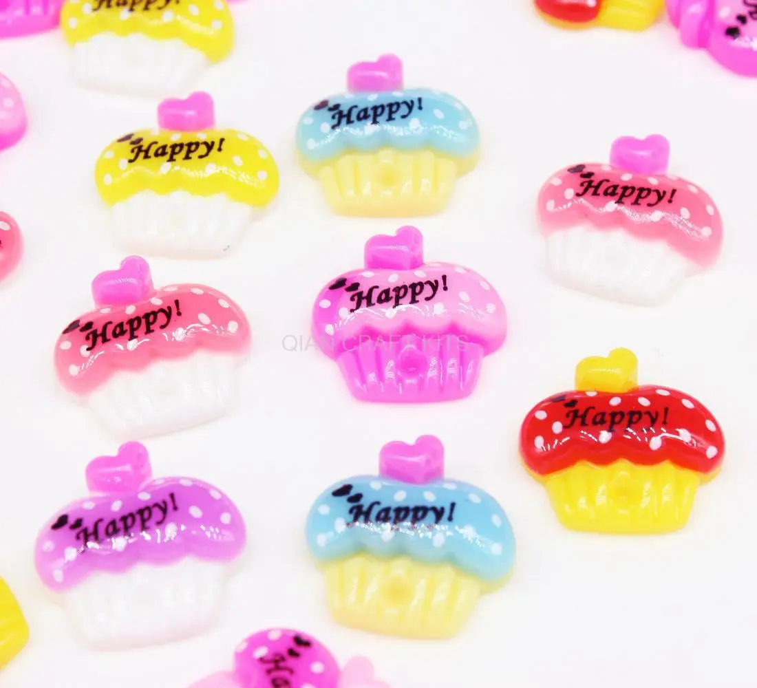 

250pcs kawaii sweet Resin CUPCAKE Charm Shapes 21mm, cabochon flatbacks, mixed random colors for decoden,cute cab D15