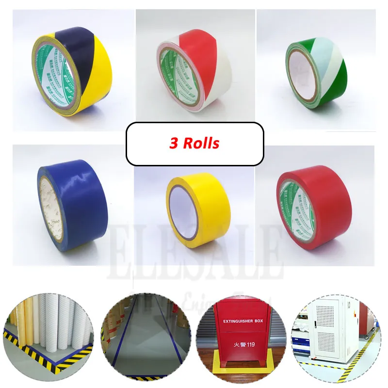 

3 Rolls 48mm*18m Waterproof PVC Warning Tape Caution Barrier Safety Tapes For Warehouse Factory School Office Traffic Guide