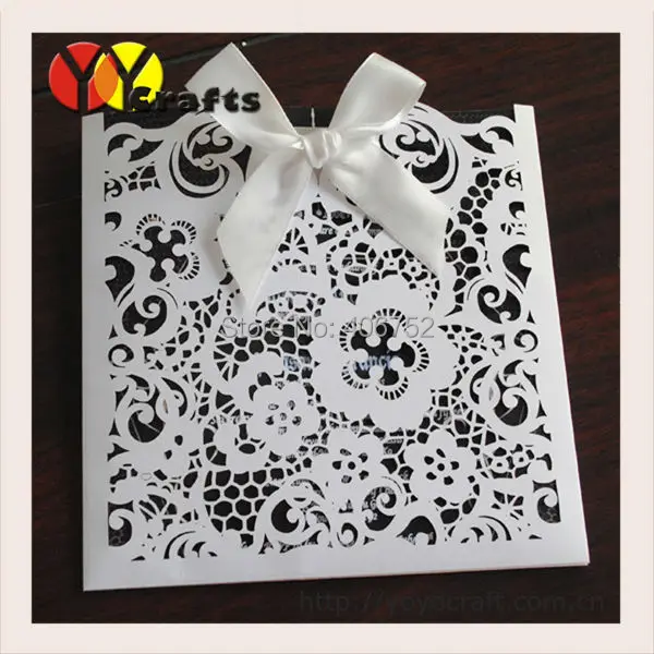 10pcs Classical Invitation Cards Special Design Elegant Laser Cut Cream Pocket Party Wedding Invite(Bow Need Extra Cost)