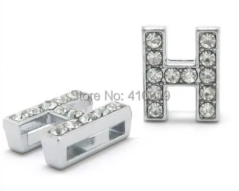 

Wholesale 50PCS 8mm " H " full rhinestones slide charm letter diy alphabet accessories