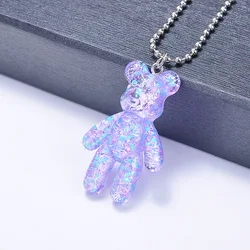 Jelly Resin Bear Pendant Necklace Women Cute Girls Beads Chain Choker On Neck Jewelry Party Friends Gift