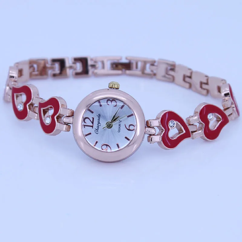 브랜드 럭셔리 인기 패션 심장 보석 팔찌 여성 아날로그 스테인레스 스틸 손목 시계 O34 여성 선물, 인기 제품