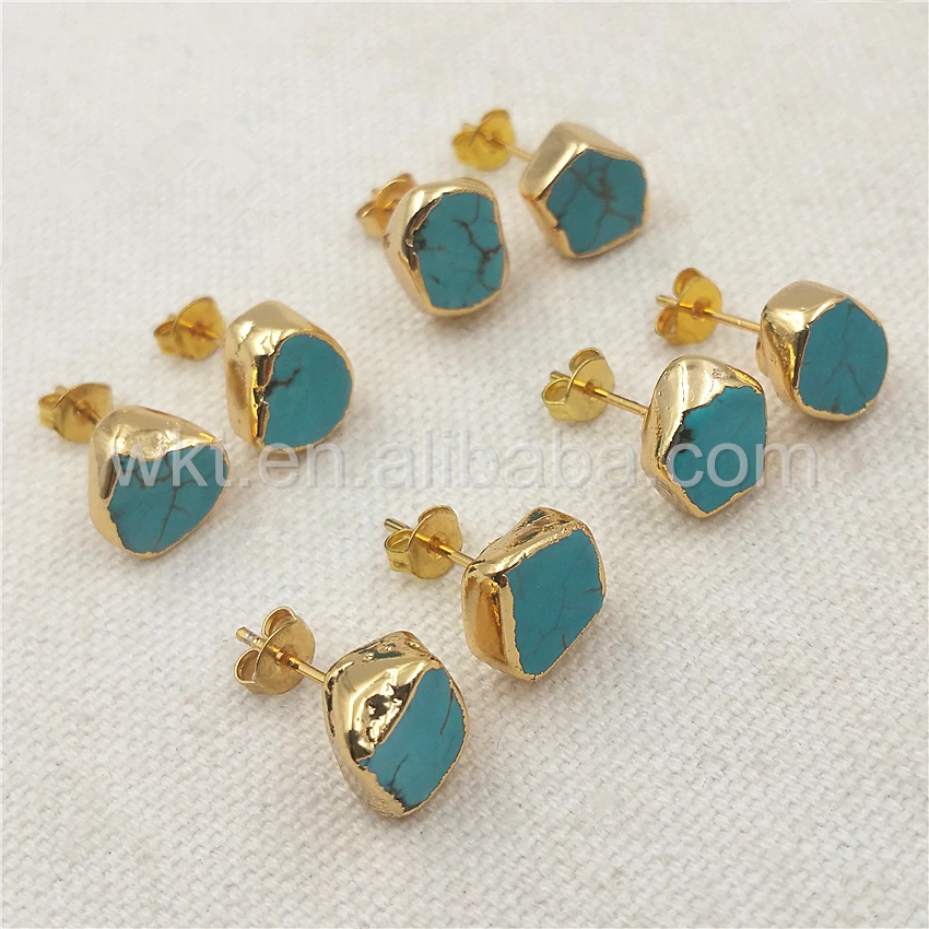 WT-E265 Hot Selling Natural Turquoise Stone Random Shape Earrings With 18k Gold Plated for Women Jewelry Gift