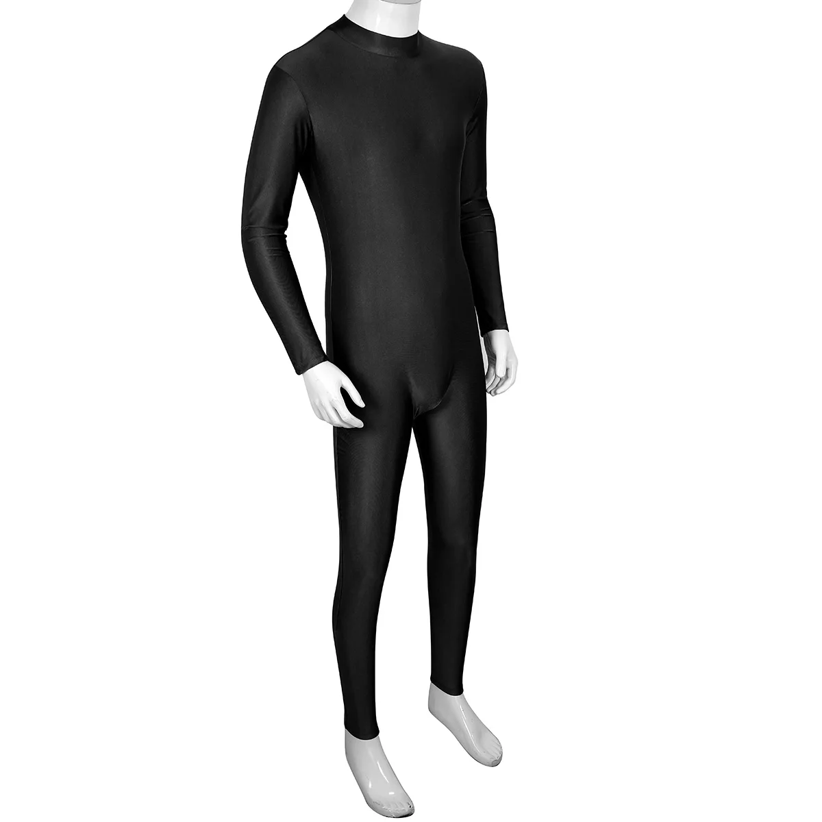 Men Long Sleeve Dance Bodysuit Mens Jazz Leotard Man Pole Dance Tight Mock Neck One Piece Body Suits Modern Dance Costume