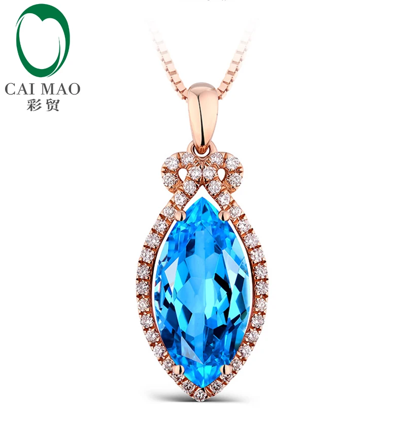 14k Rose Gold Natural Marquise Cut 3.35ct Blue Topaz 0.17ct Diamond Pendant Wholesale Jewelry