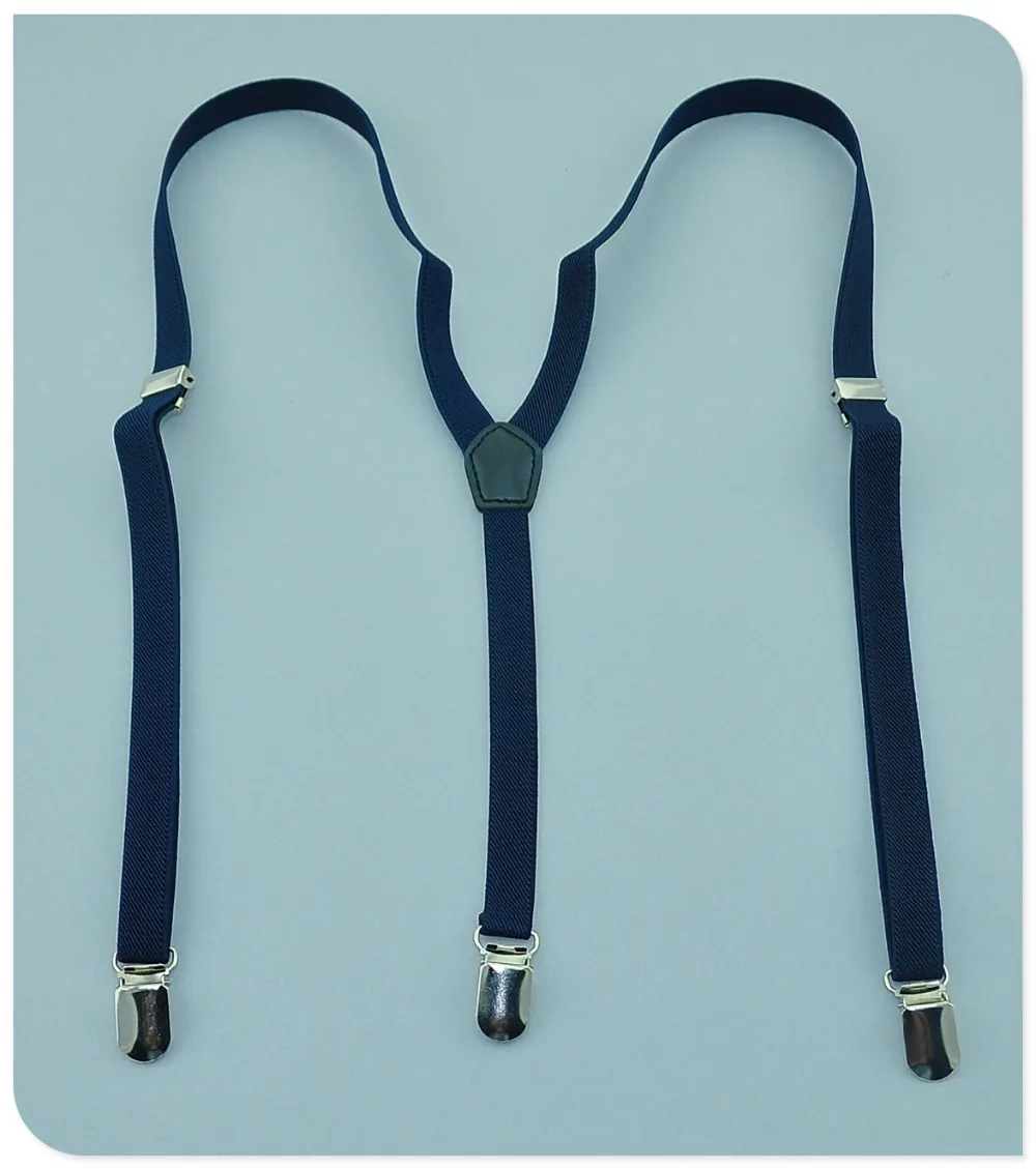 Women Men\'S Shirt Suspenders For Trousers Pants Holder Wedding 1.5cm wide navy Clip-on Elastic Braces Slim Y-back gallus solid