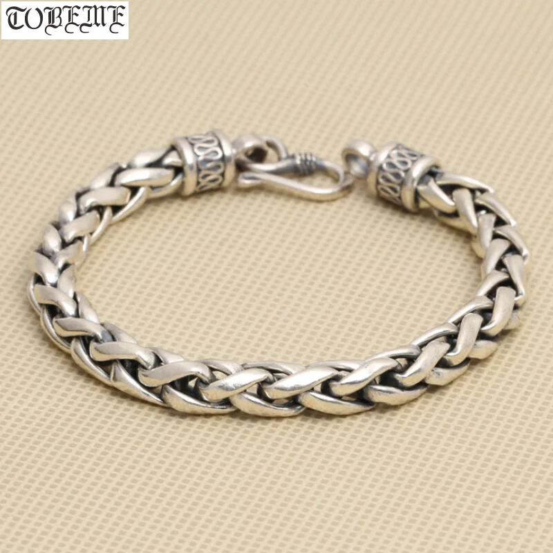 

8mm Handmade Thailand 925 Siilver Bracelet Vintage 925 Sterling Good Luck Bracelet Pure Silver Longevity Bracelet