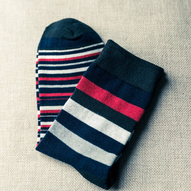 10PCS=5pairs Mens Cotton Dress Socks Plus Large Big Size 44, 45, 46, Chromatic Stripe Socks Calcetines Happy Funny Sox Meias