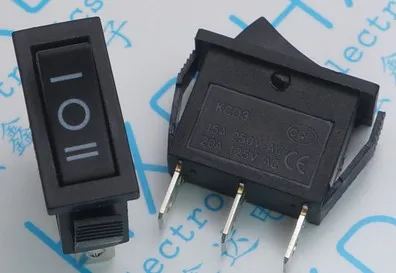 

KCD3-3PD 15A 250V ON/OFF/ON 30X13.6MM 3pin Black electric pan switch cookers switch feet 5PCS/LOT