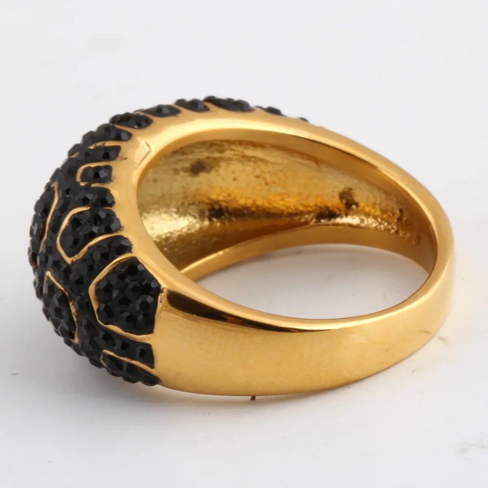 Genuine Gold Color Black Crystal Rings Wedding Brand Fashion Stainless Steel Jewelry Ring for Women