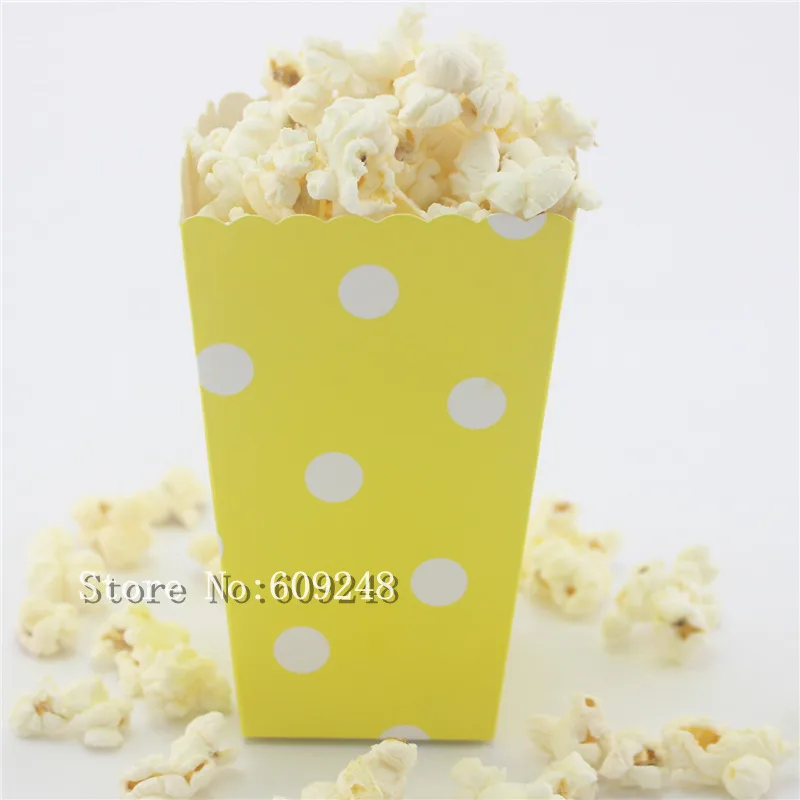 

24 Pcs White Polka Dot Yellow Paper Popcorn Buckets,Party Favor Box,Goodie Candy Snack Treat Cups,Small Mini Movie Container