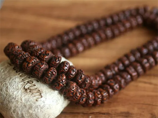 BRO575 Tibetan 108 Old Oiled Rudraksh Bodhi Prayer Beads Mala 15-18mm for Man