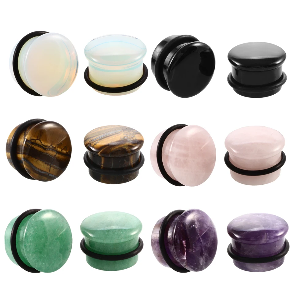 2pcs/lot Stone Ear Plugs Gauges Earrings Women Men Ear Flesh Tunnel Plug Piercing Expander Ear Stretcher Body Piercing Jewelry