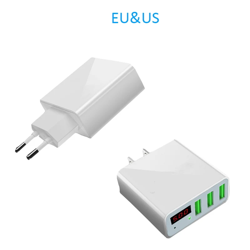 STOD Multiple Port 3 USB Charger LED Show Real Time Charging For Redmi Samsung Realme POCO Mobile Phone Charge AC Wall Adapter