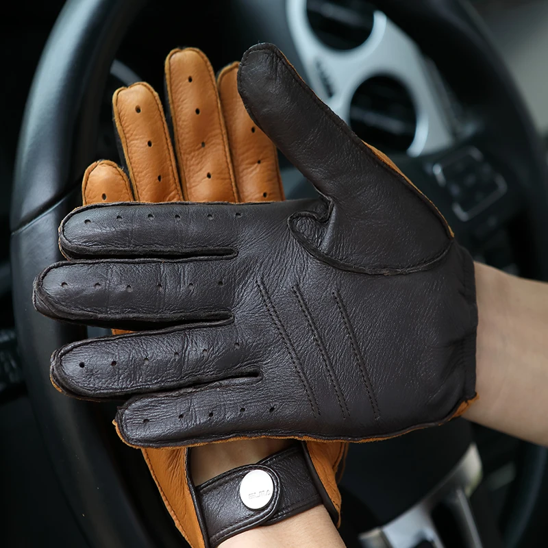 High Quality Deerskin Gloves Male New Real Leather Gloves Man Locomotive Driving Gloves Non-Slip Breathable Mittens M065W-2