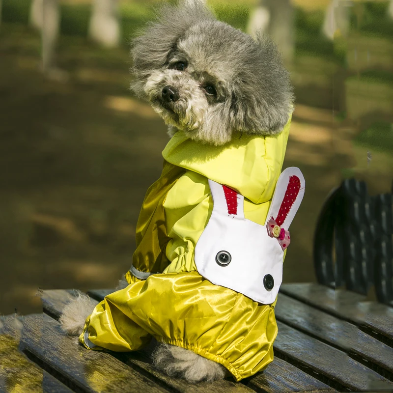 Cute Rabbit Yellow Dog Raincoat Waterproof Clothes Dog Raincoat Hoodie Cheap On Sale Pet Jacket Medium Small Animal Grooming Cat