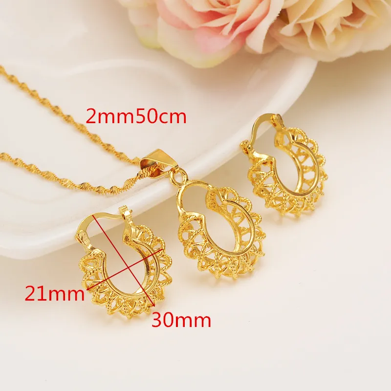 Bangrui Ethiopian Gold Color set Jewelry Pendant Chain Earrings African Bride Wedding Flower Bijoux