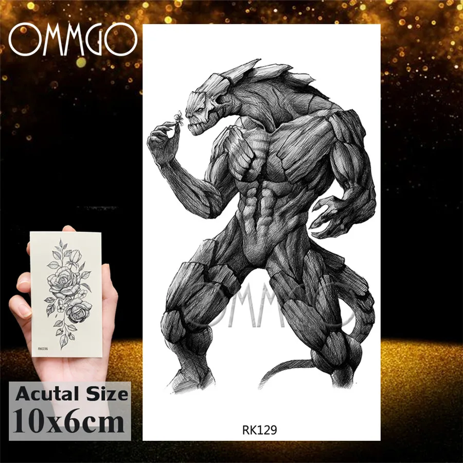 OMMGO Dinosaur Monster Fierce Temporary Tattoos Sticker Roar Tyrannosaurus Rex Custom Tattoo Body Art Arm Wrist Fake Tatoos Men