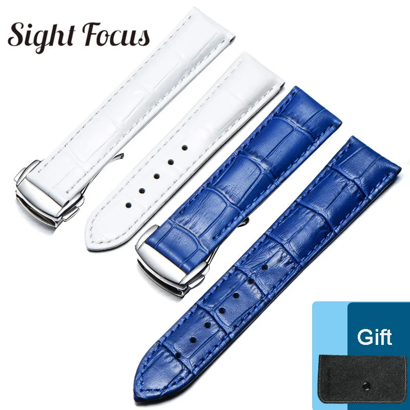 

19mm 20mm 21mm Calf Leather Watch Straps for Omega Seamaster Aqua Terra Speedmaster De Ville Blue Watch Band Wrist Belt Bracelet