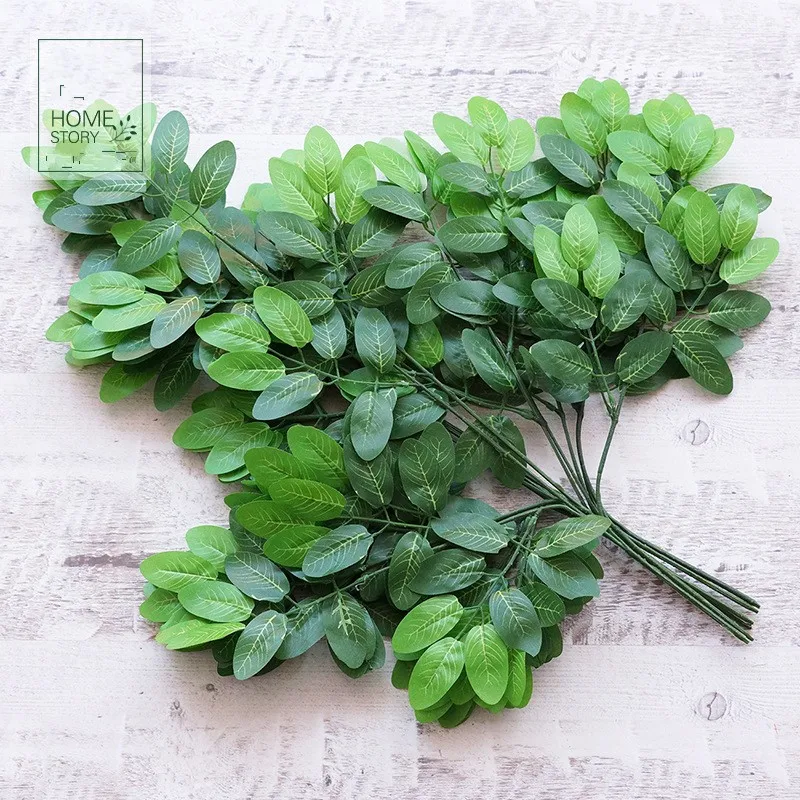 120Pcs/lot Artificial green Leaf Plants 50 Leaves 3 branches Artificial Tree Silk Branches Stem Wedding Garden home Decoration