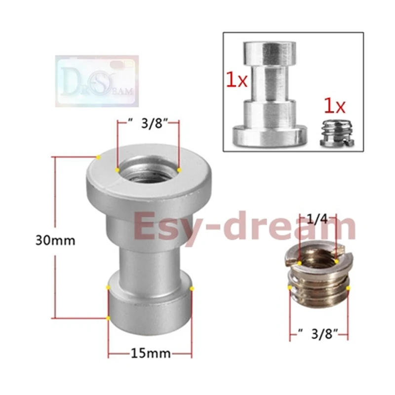 15มม.ถึง3/8หญิงสกรูอะแดปเตอร์ + 1/4หญิง3/8ชายสกรูสำหรับสตูดิโอยึดแฟลชขาตั้ง1/4-3/8 3/8-1/4