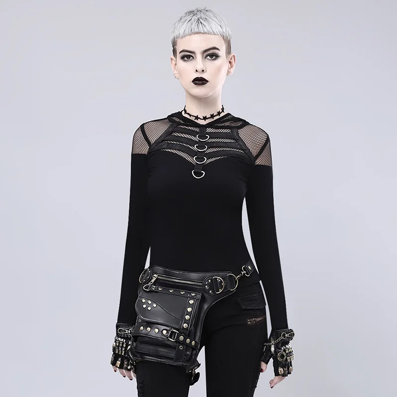 

Steampunk Black PU Leather Rivet Zipper Metal Gothic Multipurpose Bags Rock Punk Victorian Style Women Burlesque Match Corset