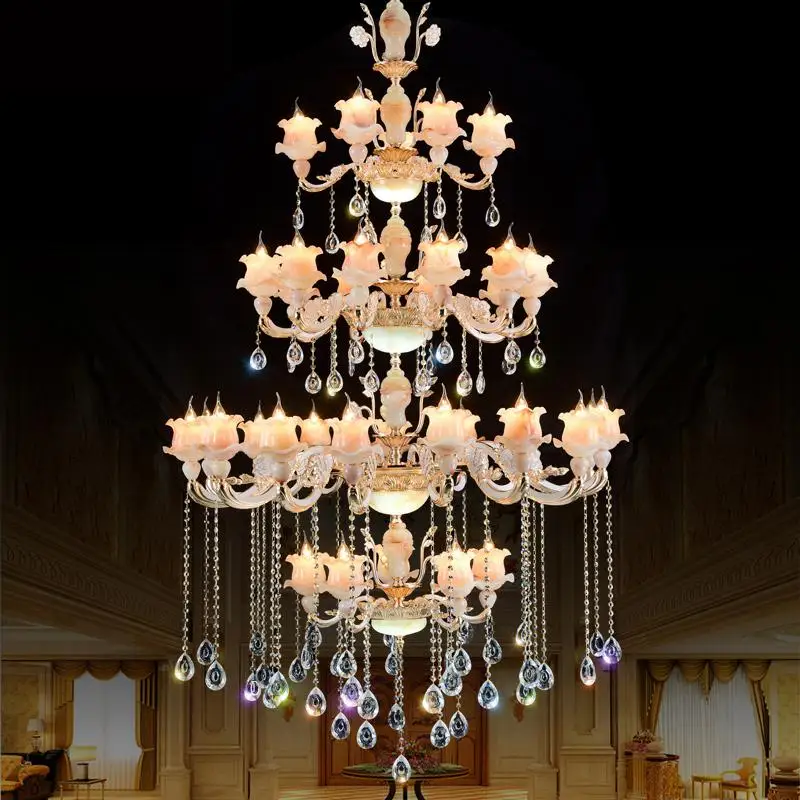 30/36 pcs Large hotel lobby Crystal Chandelier lighting led Chandelier for Living Room Huge Jade hanging Lamp church Chandeliers