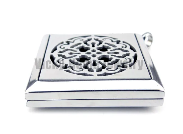 Square Old World Cross Aromatherapy Essential Oils Diffuser Locket Necklace Stainless Steel