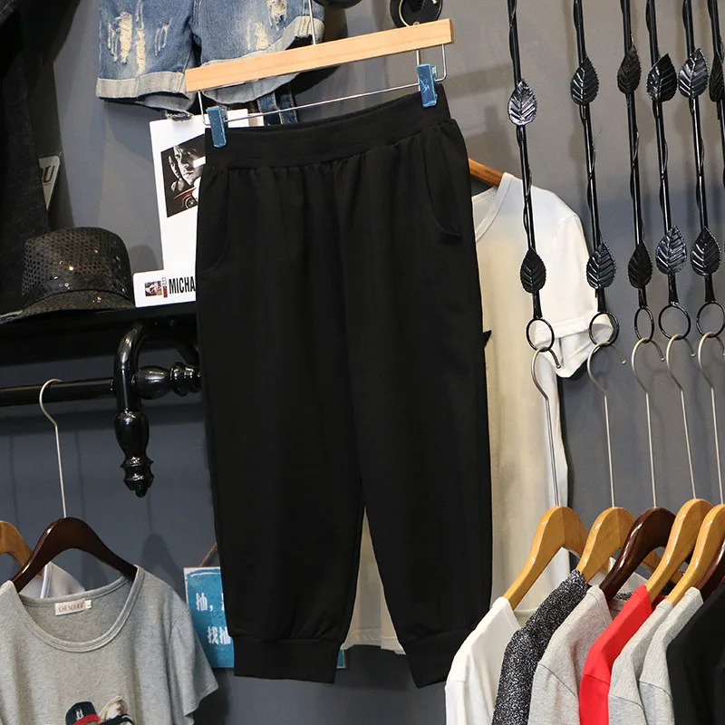 

Sports Calf-length pants women Summer 2021 new Fashion Korean version loose Casual elasticated waist Black Female Harem Trousers
